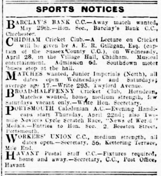 Ads for cricket matches April 1926