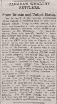 Dundee Telegraph Apr 1910-wealthy settlers