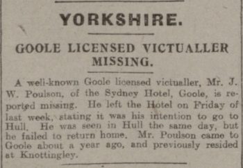 Sheffield Telegraph 24 Dec 1921 Goole Victualler Missing