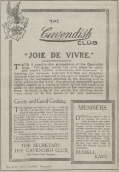 An ad for the Cavendish Club, Southsea