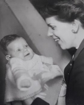 1952 photo of Jill and an unidentified baby in Sweden